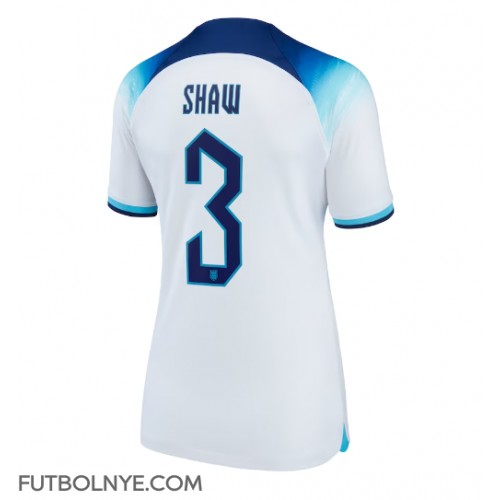 Camiseta Inglaterra Luke Shaw #3 Primera Equipación para mujer Mundial 2022 manga corta